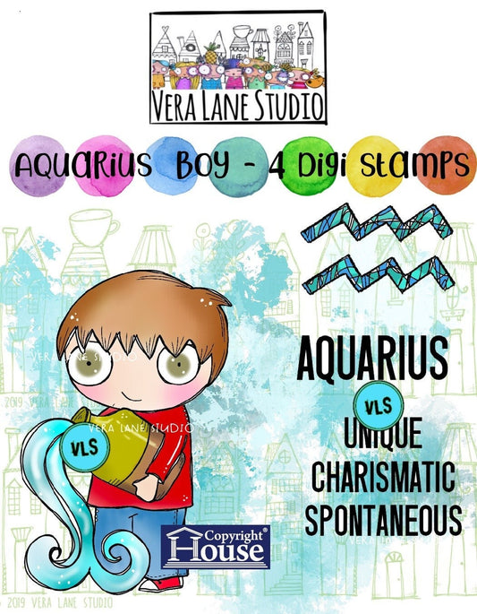 Aquarius Boy - 4 Digi stamp set in jpg and png files