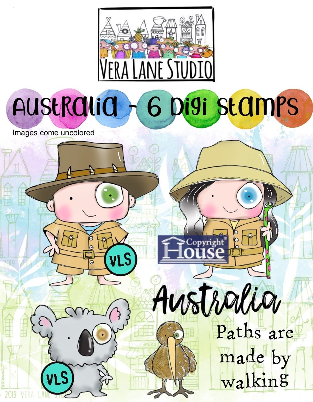 Australia - 6 digi stamps in jpg and png files