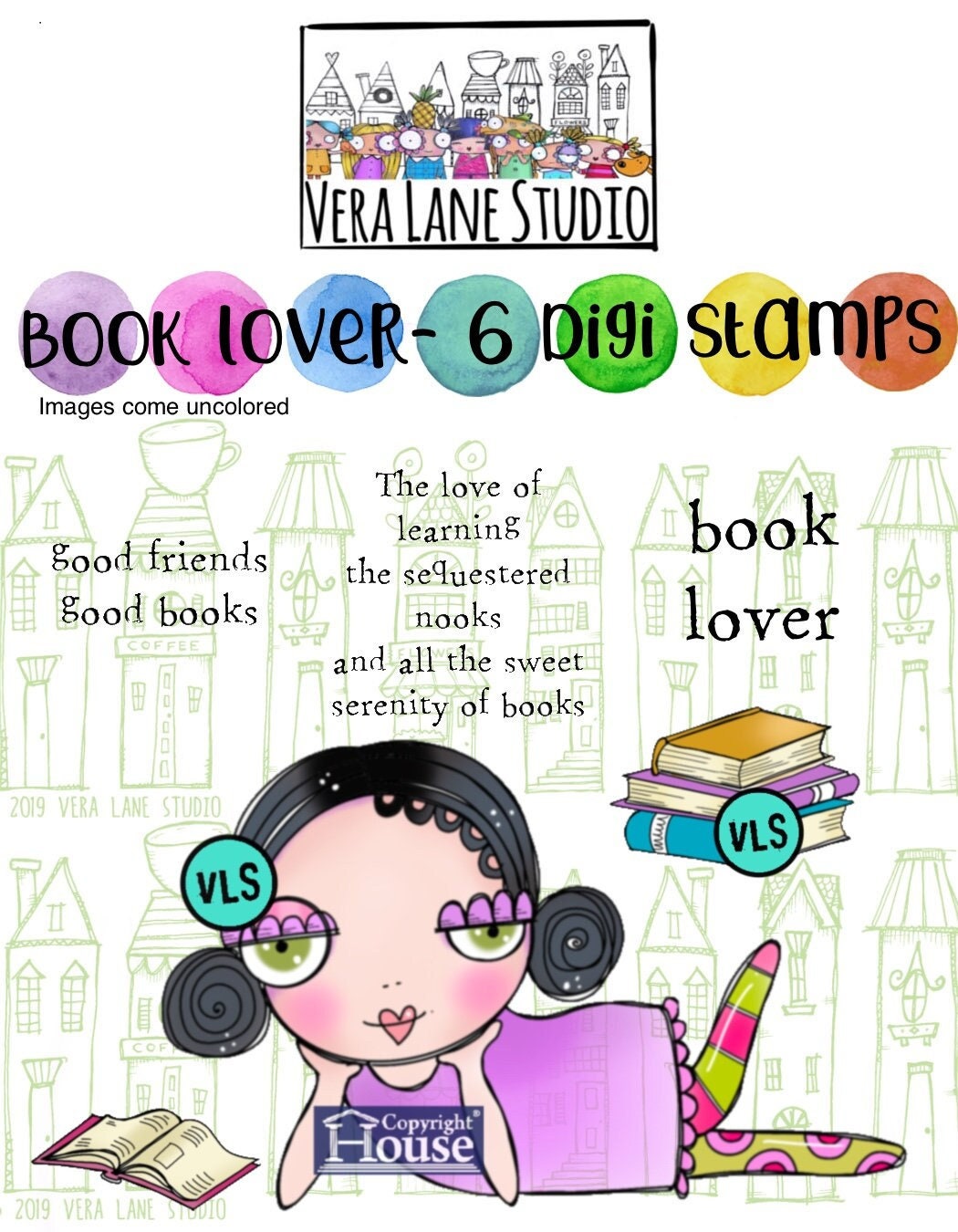 Book Lover - whimsical and quirky book lover digi set in jpg and png files