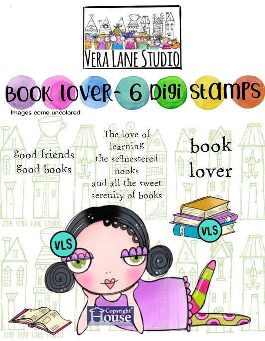 Book Lover - whimsical and quirky book lover digi set in jpg and png files