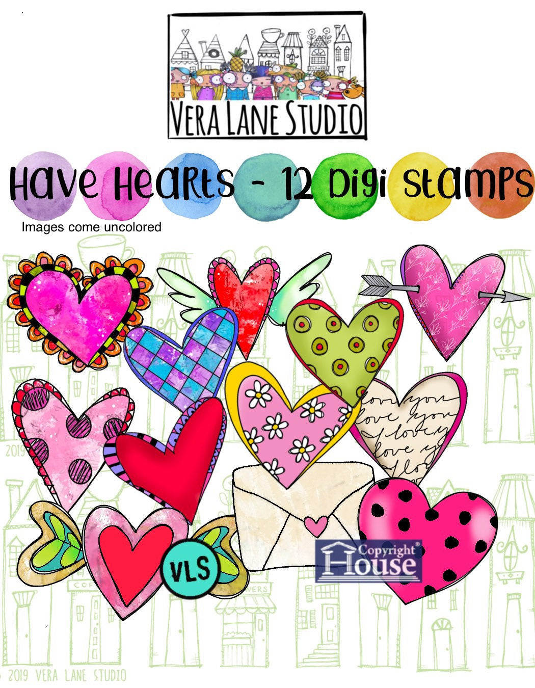 Have Hearts - Twelve digi stamps available for instant download