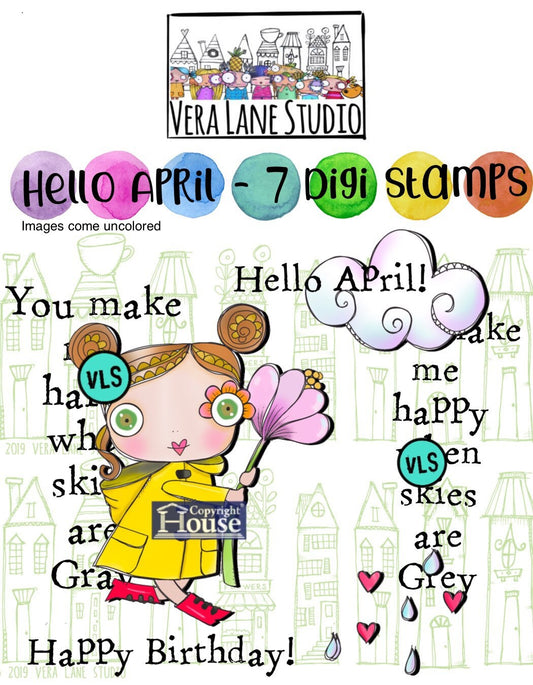 Hello April - 7 Digi stamps in jpg and png files