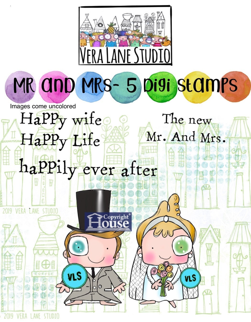 Mr and Mrs  -5 Digi stamp bundle in jpg and png files