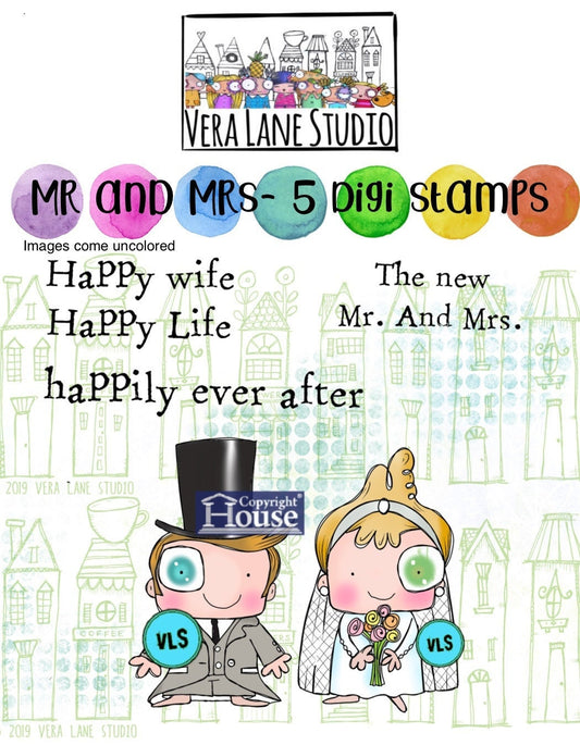 Mr and Mrs  -5 Digi stamp bundle in jpg and png files