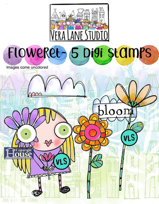 Floweret - 5 digi stamp bundle in jpg and png files