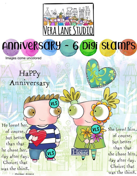 Anniversary - 6 Digi stamps in jpg and png files
