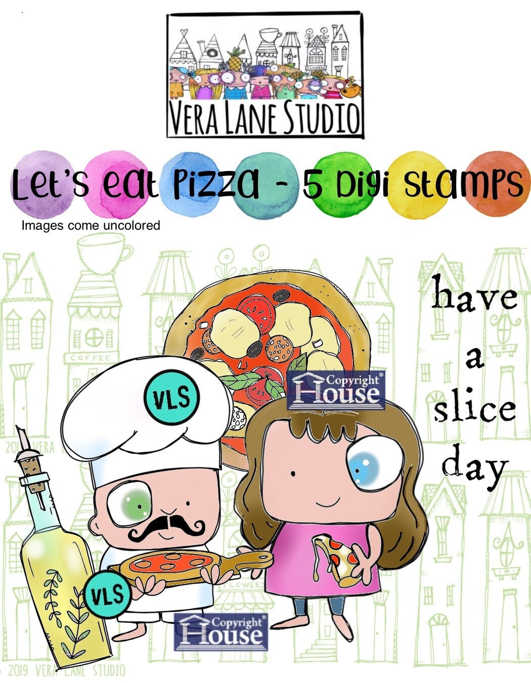Let’s eat pizza - 5 digi stamps in jpg and png files