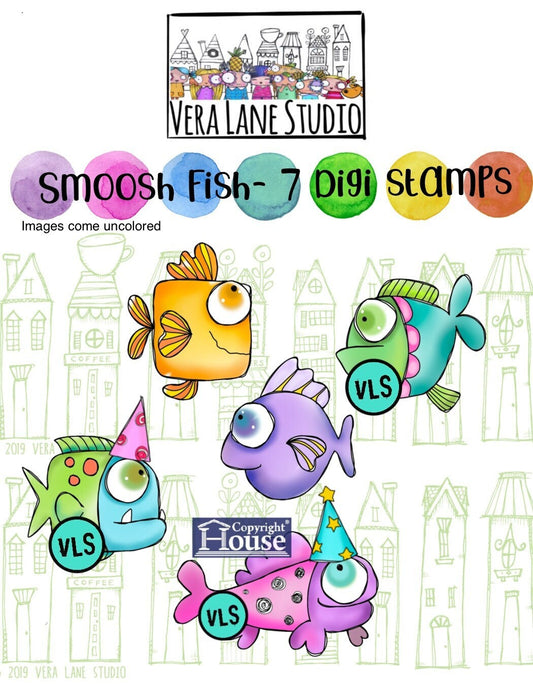 Smoosh Fish  - 7 digi stamps in jpg and png files