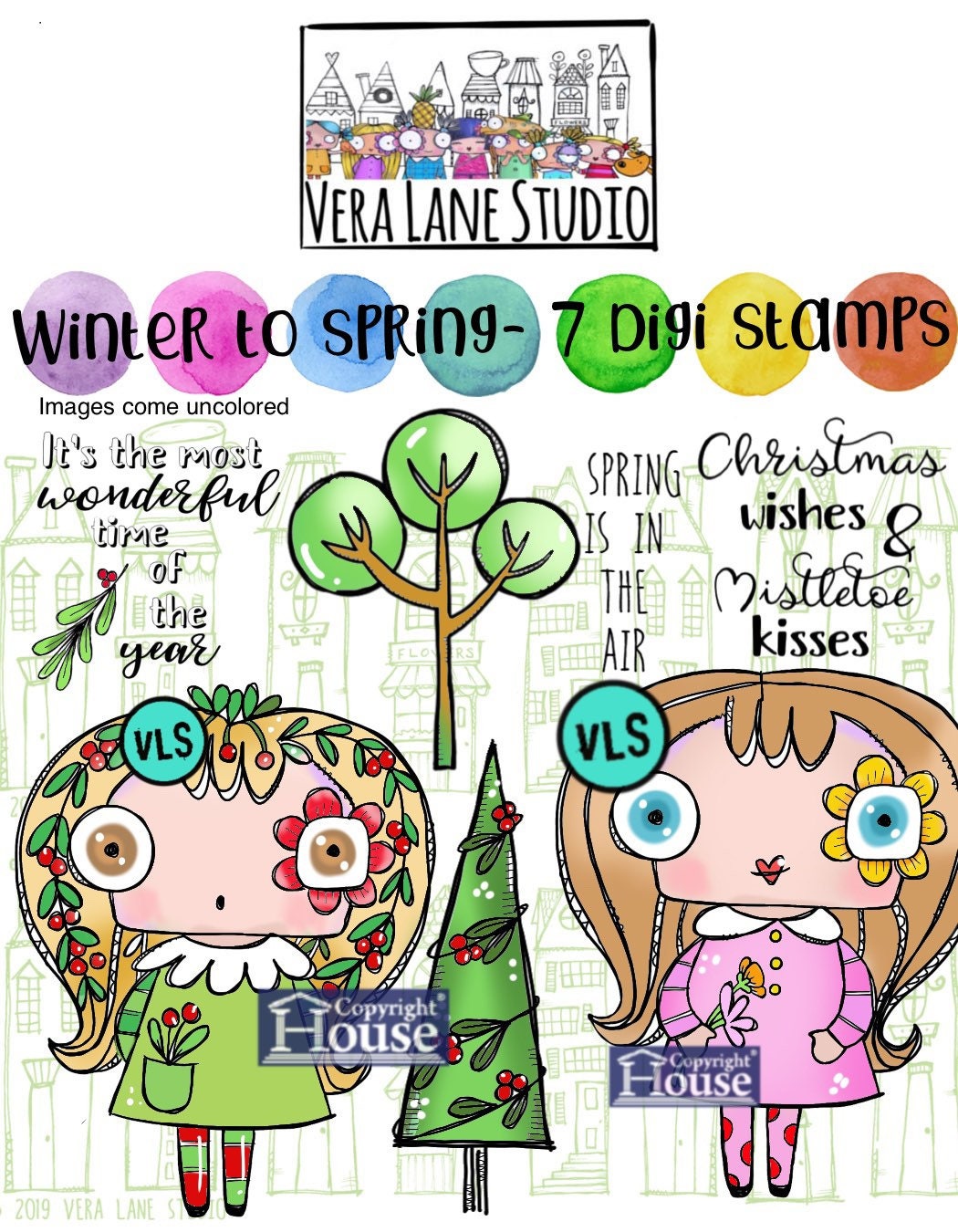 Winter to Spring - 7 digi stamp bundle in JPG and PNG files for instant download