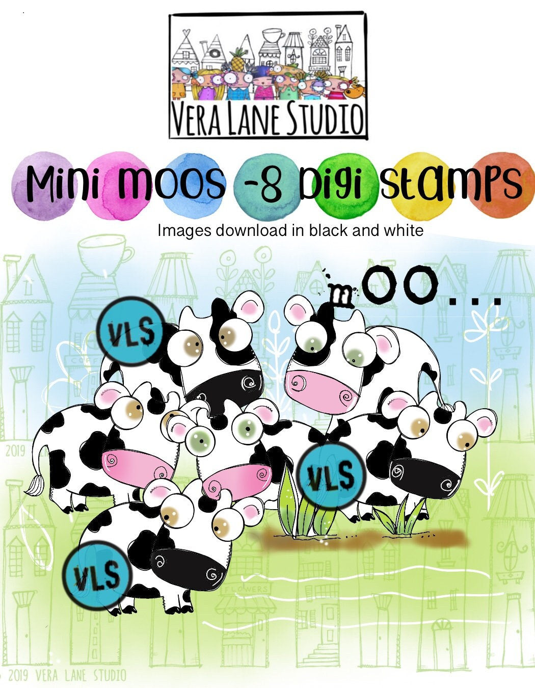 Mini Moos - 8 digi stamps in jpg and png files