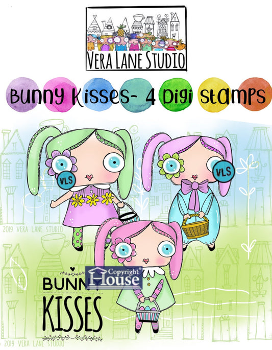 Bunny Kisses - 4 digi stamps in jpg and png files