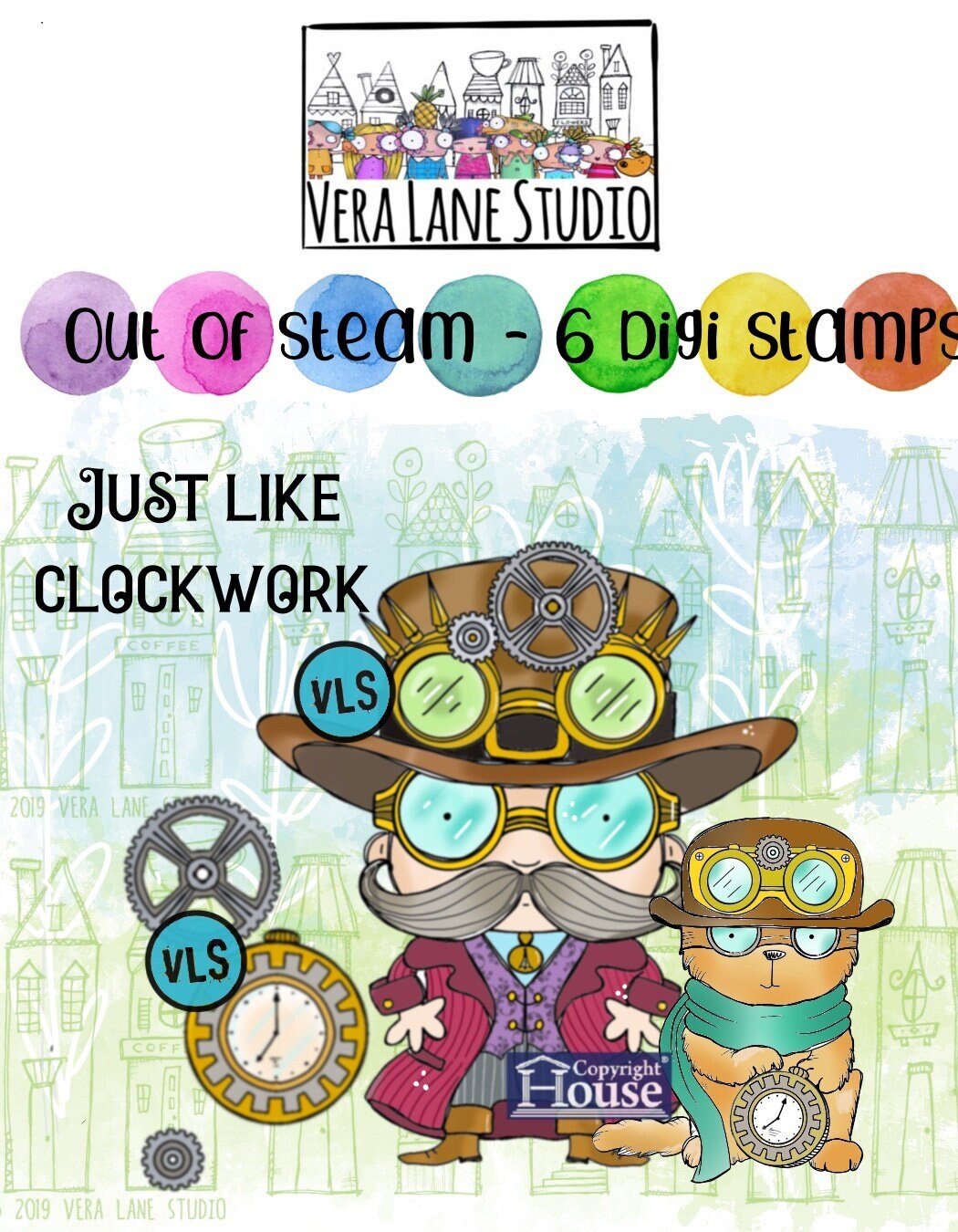 Out of Steam - 6 digi stamps in jpg and png files