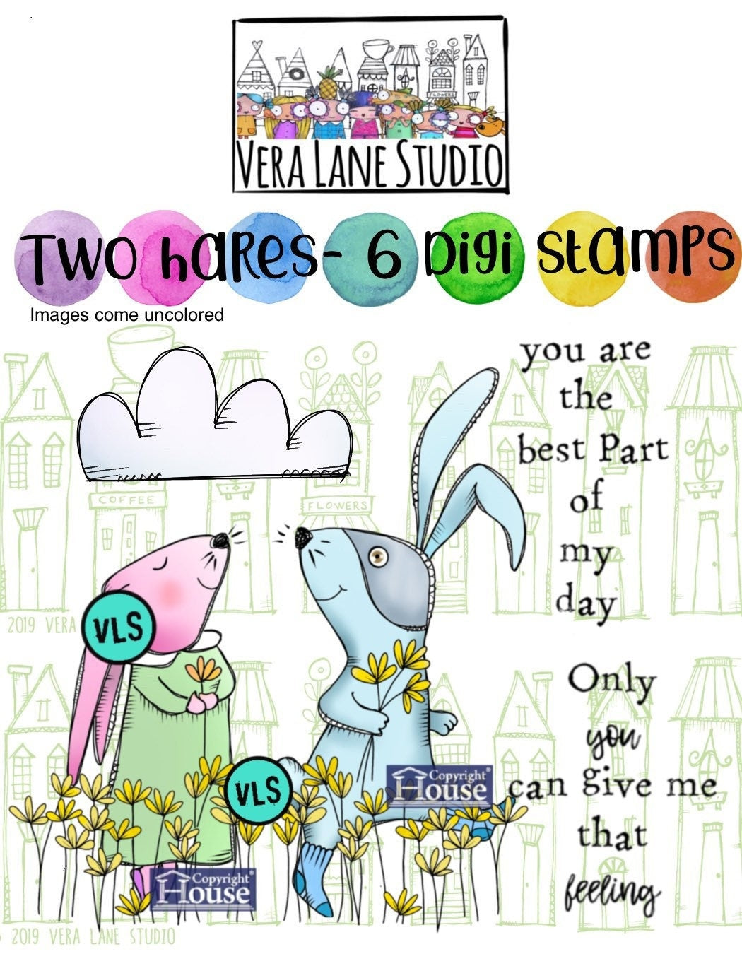 Two Hares - 5 digi stamp bundle