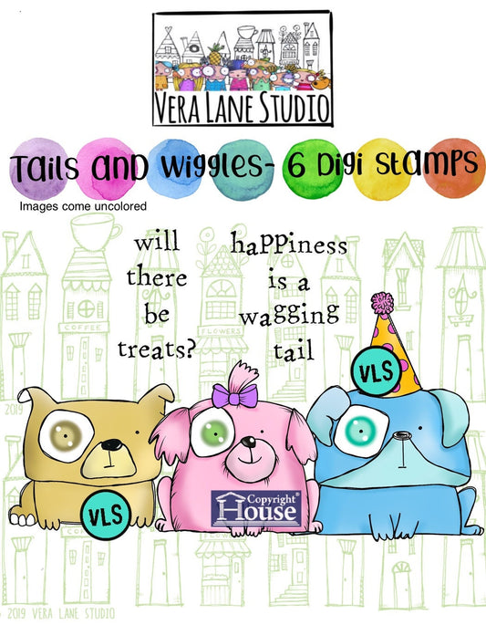 Tails and Wiggles- 6 Digi stamp bundle in jpg and png files