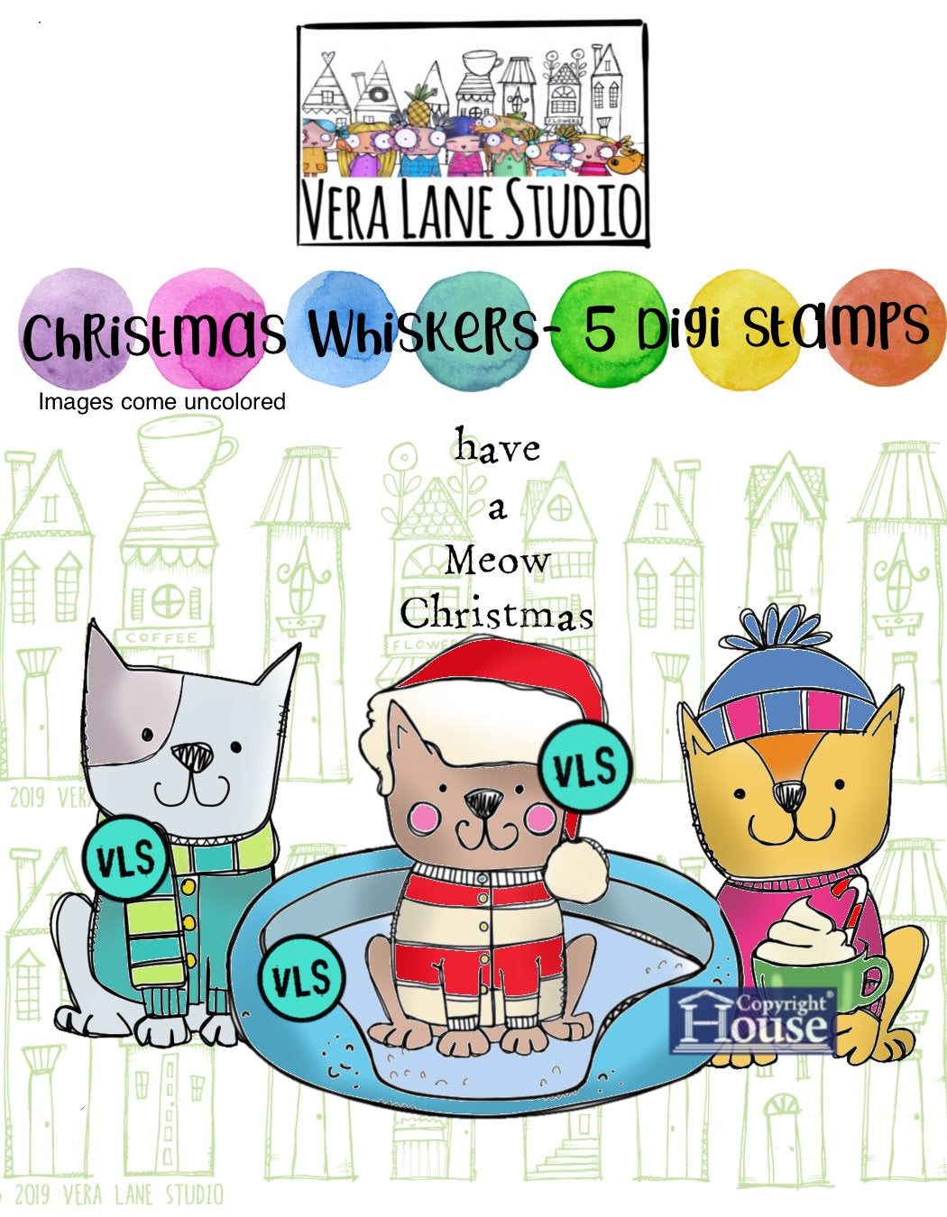 Christmas whiskers  -5 Digi stamp bundle in jpg and png files