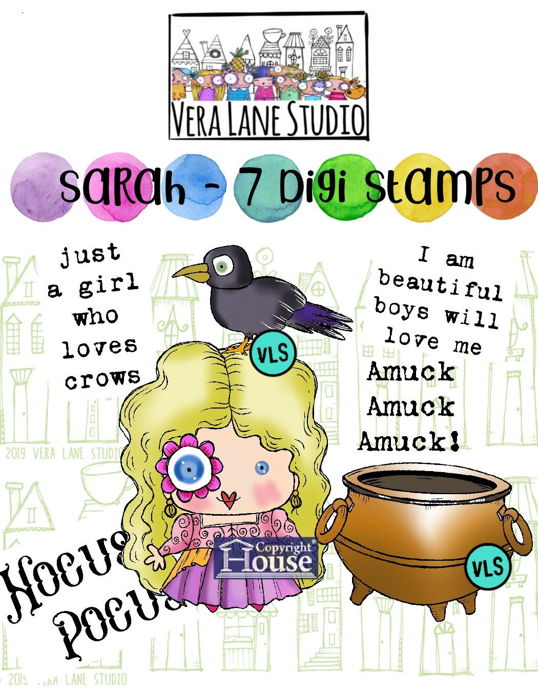 Sarah -  7  Digi stamp bundle in jpg and png files be