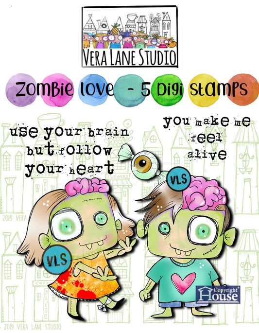 Zombie Love  -5  Digi stamp bundle in jpg and png files be