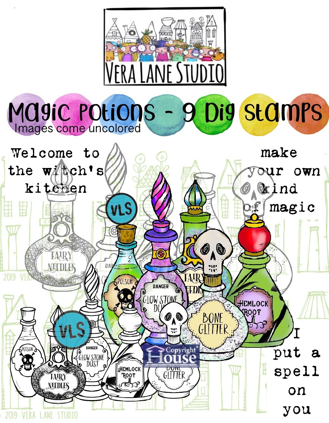 Magic Potions  -9 Digi stamp bundle in jpg and png files