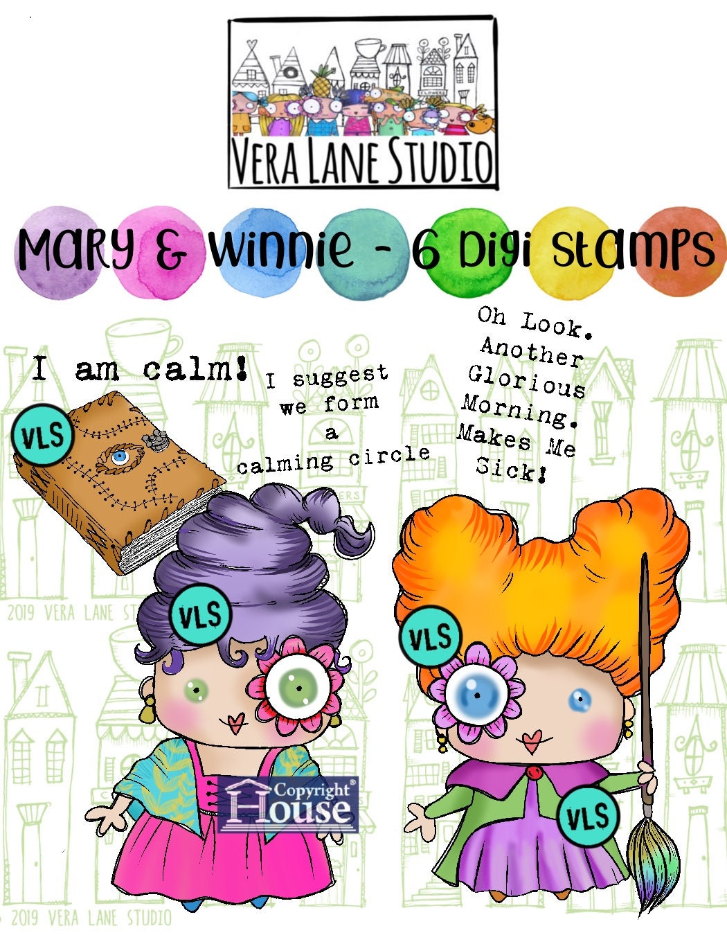 Mary and Winnie  -  6  Digi stamp bundle in jpg and png files be