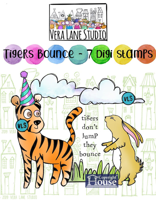 Tigers Bounce  -7 Digi stamp bundle in jpg and png files