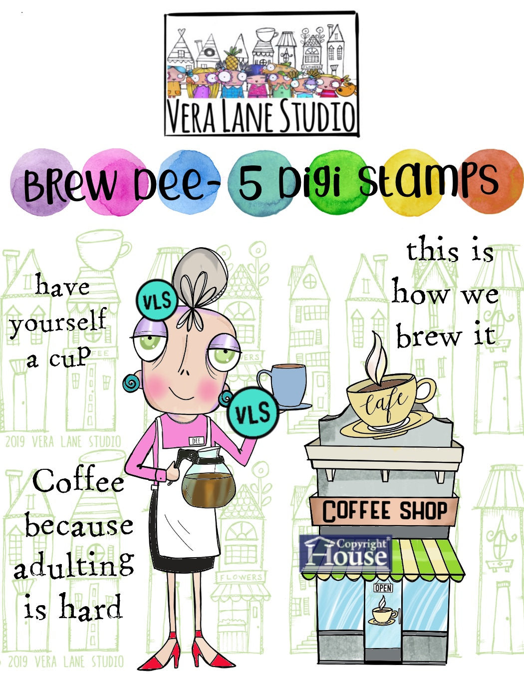 Brew Dee - 5 Digi stamp bundle in jpg and png files
