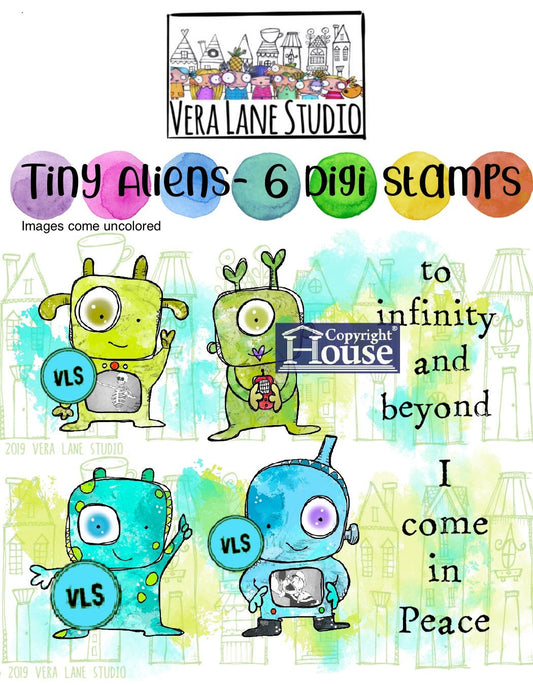 The Tiny Aliens - 6 digi stamps in jpg and png files