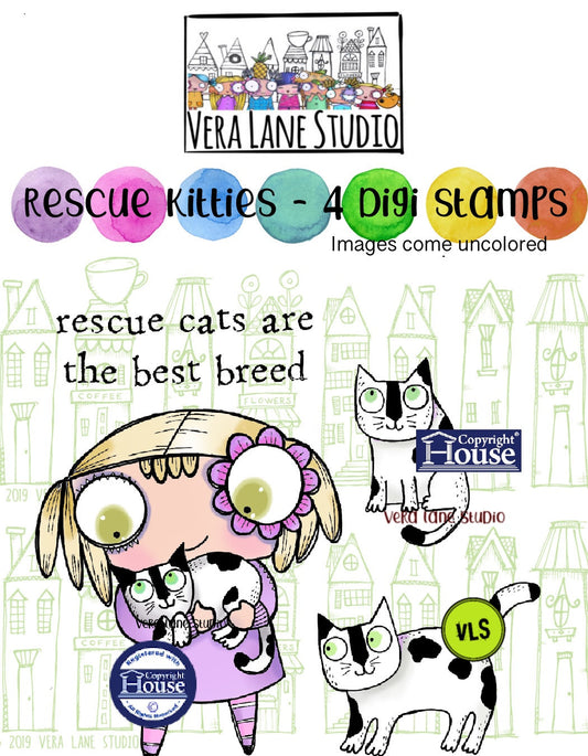 Rescue Kitties  -  4 Digi stamp bundle