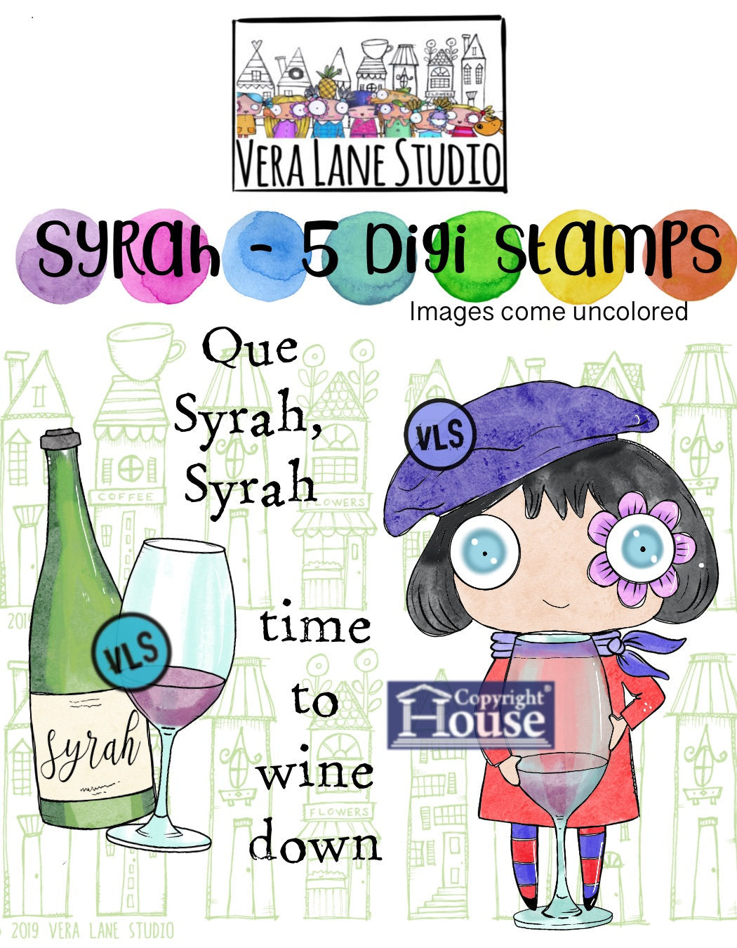 Syrah- 5 Digi stamp bundle in jpg and png files be