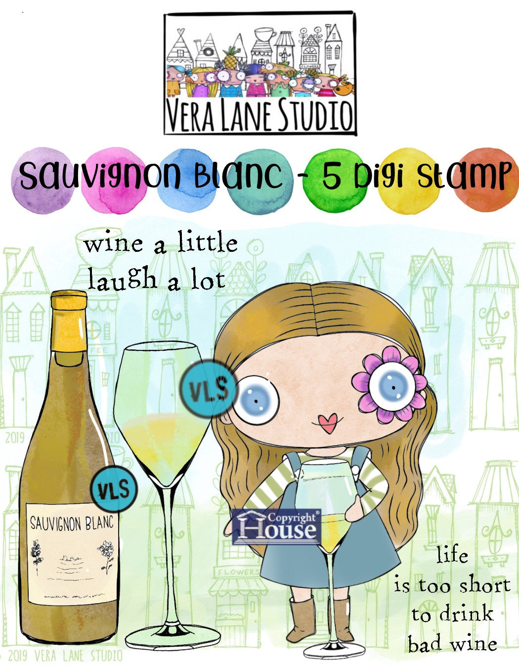 Sauvignon Blanc - 5 Digi stamp bundle in jpg and png files