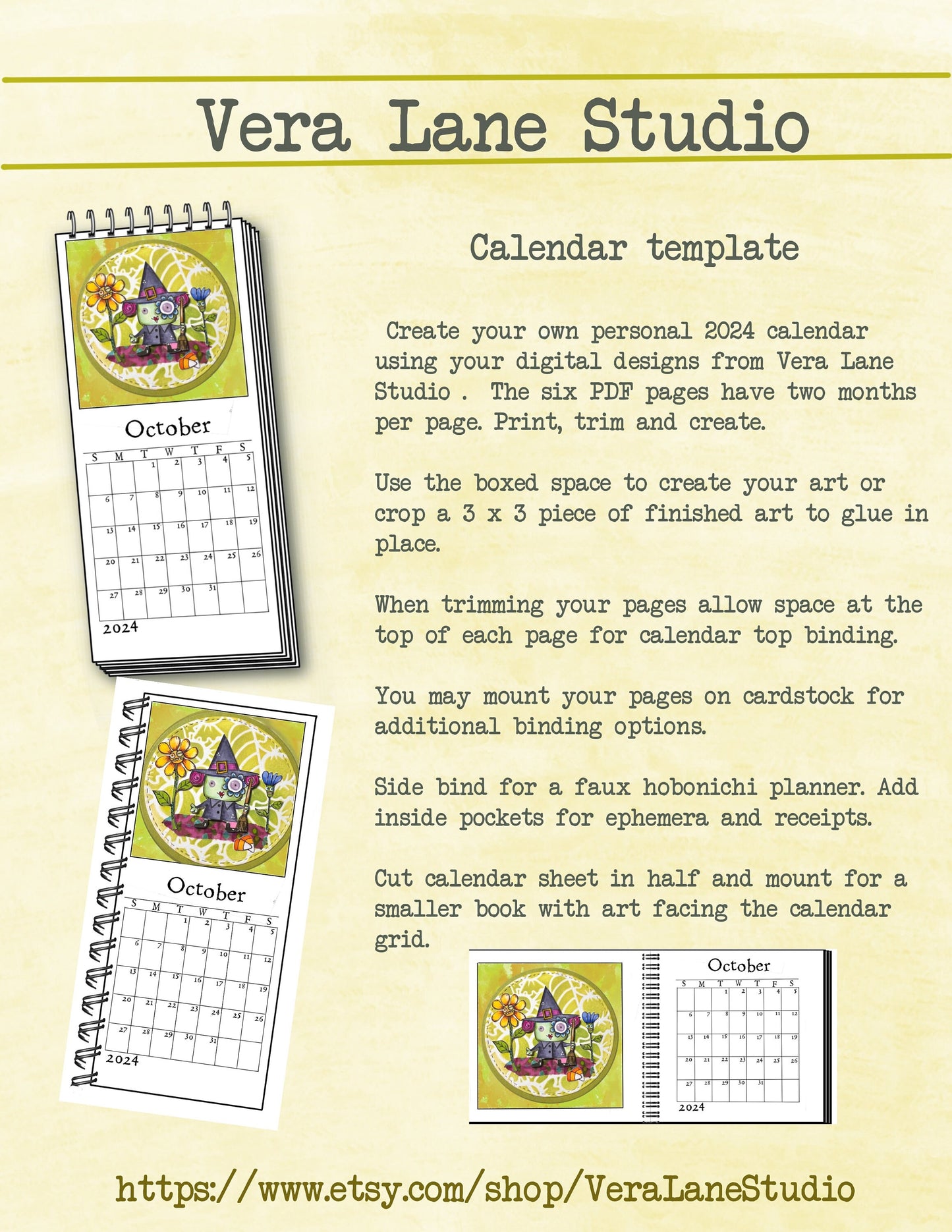 2024 printable calendar with space for 3 x 3 art insert