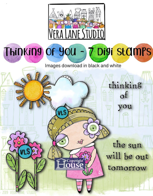 Thinking of you - 7 digi stamp bundle in jpg and png files