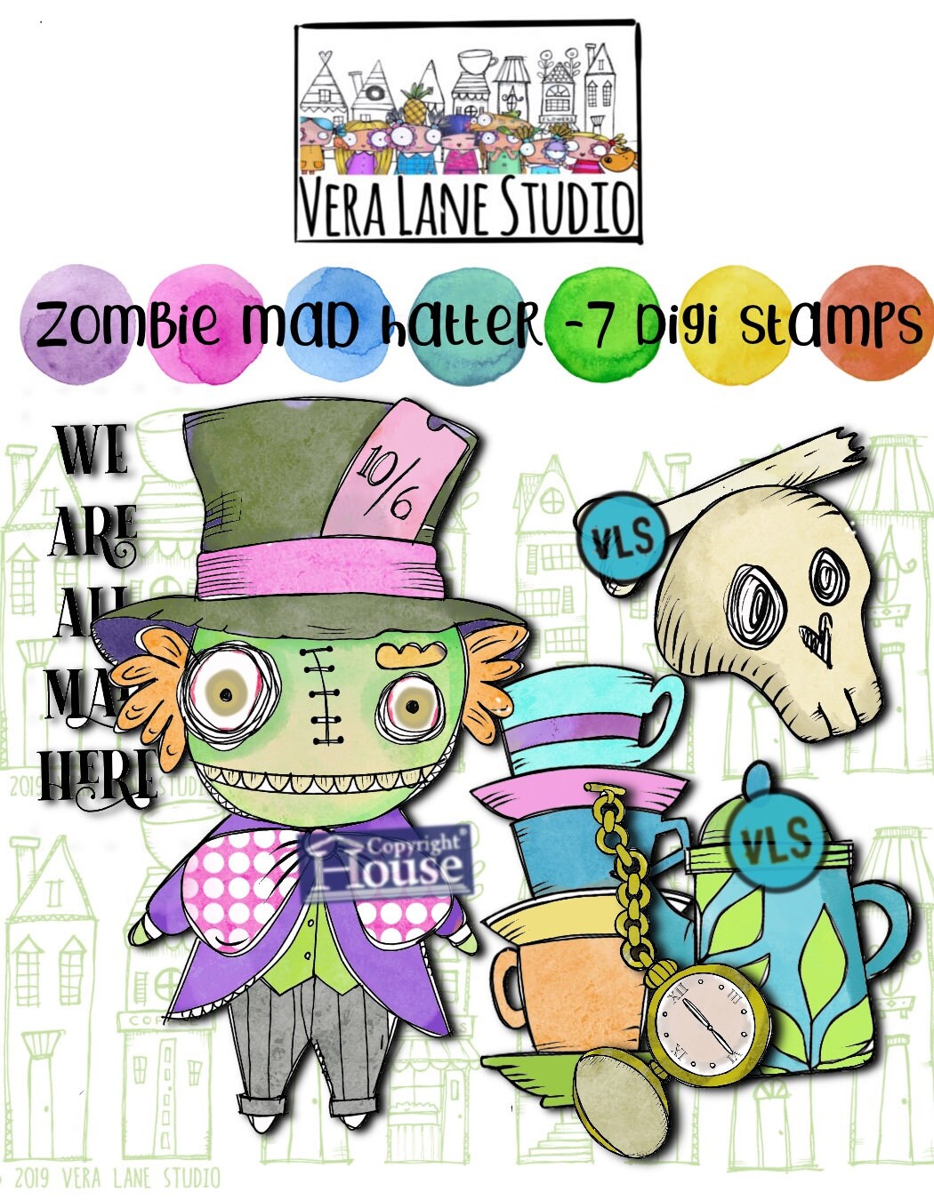 Zombie Mad Hatter   - 7 digi stamps in jpg and png files