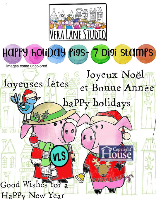 Happy Holiday Pigs - -7 digi stamp bundle