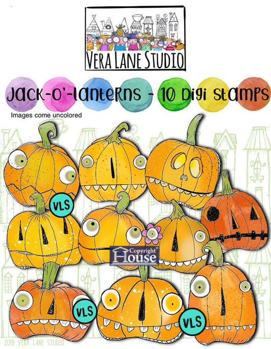 Jack O'lanterns - 10 whimsical and quirky digi stamps