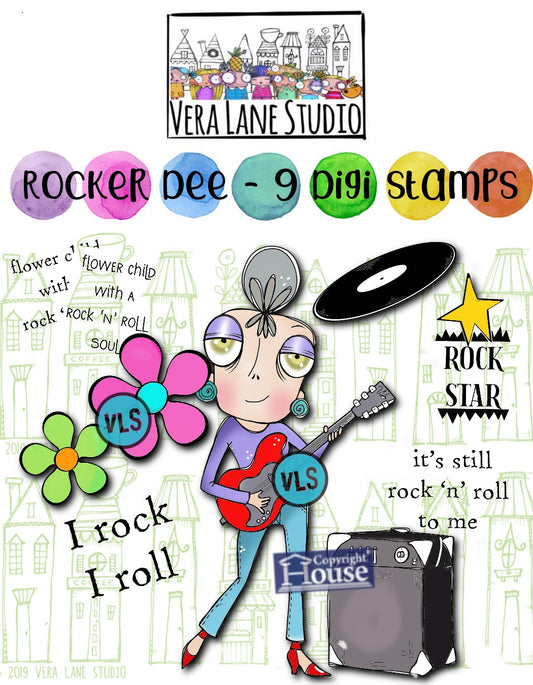 Rocker Dee - 9 Digi stamp bundle in jpg and png files