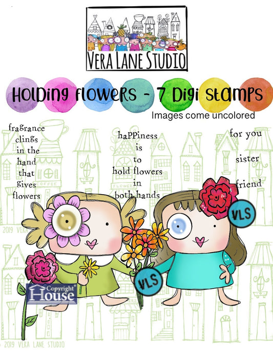 A Holding Flowers - 7 Digi stamp bundle in jpg and png files