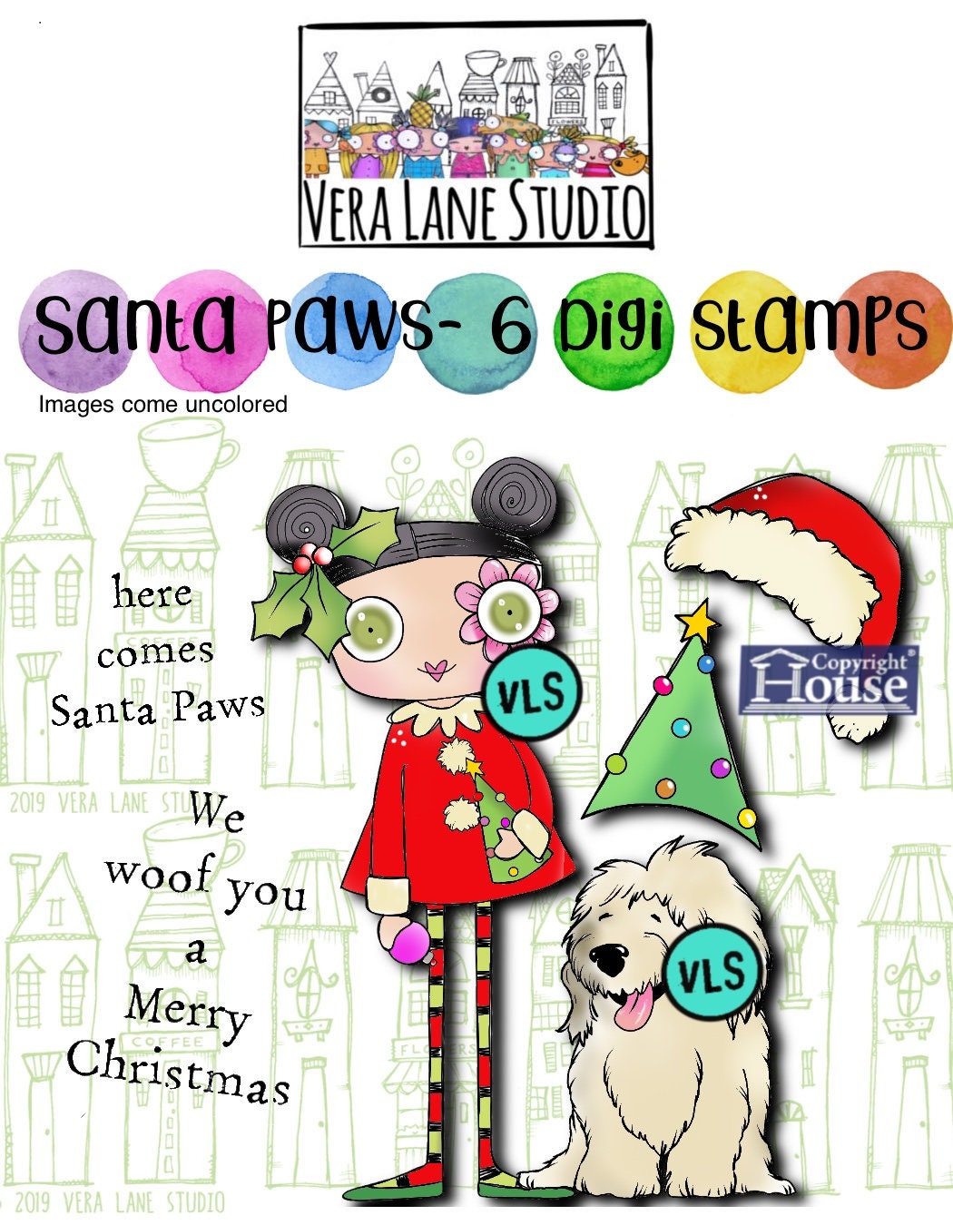 Santa Paws - 6 Digi stamp bundle in jpg and png files