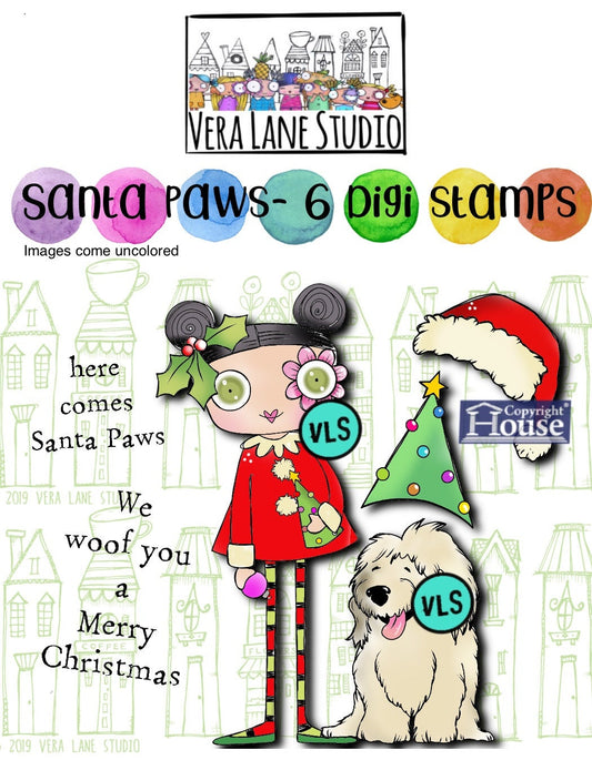 Santa Paws - 6 Digi stamp bundle in jpg and png files