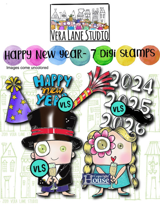 New Years Day- 7 Digi stamp bundle in jpg and png files