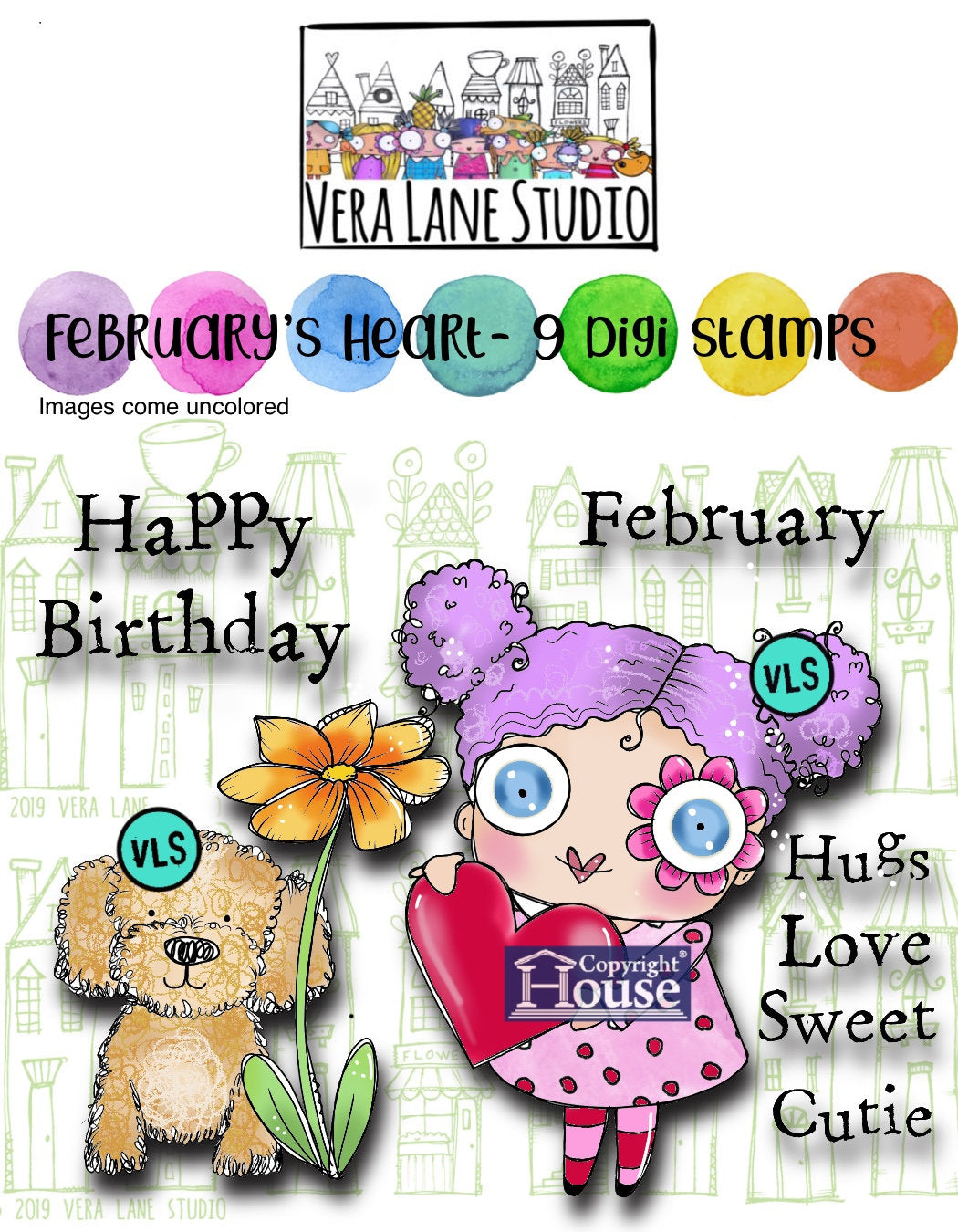 February‘s heart  - 9 Digi stamp bundle in jpg and png files be