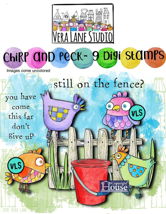 Chirp and Peck - 9 Digi stamp bundle in jpg and png files