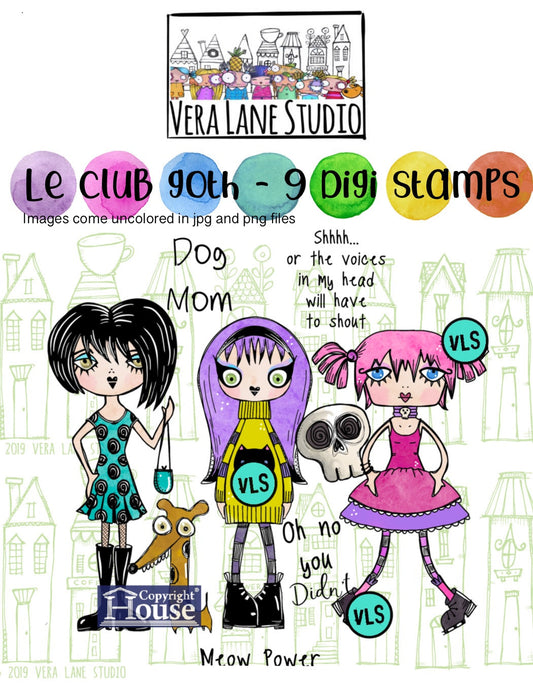 Le Club Goth -  9 image digi stamp set available for instant download